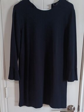 ZARA W&B Navy Blue Shift Dress Fluted Bell Sleeve M - Note: Clasp Loop Missing